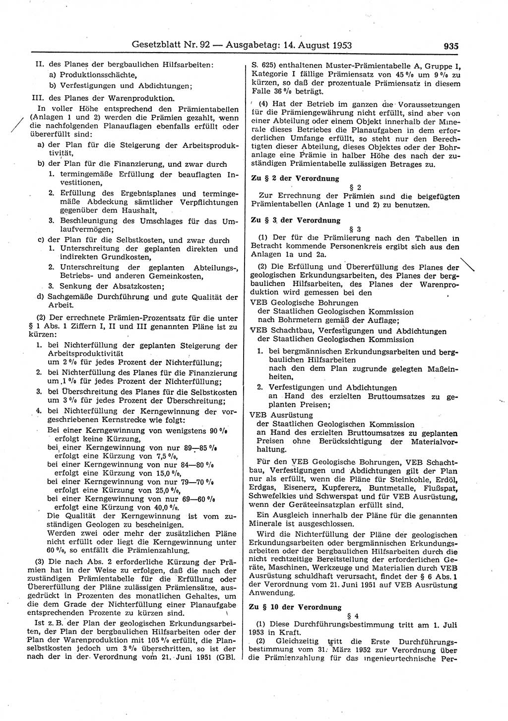 Gesetzblatt (GBl.) der Deutschen Demokratischen Republik (DDR) 1953, Seite 935 (GBl. DDR 1953, S. 935)