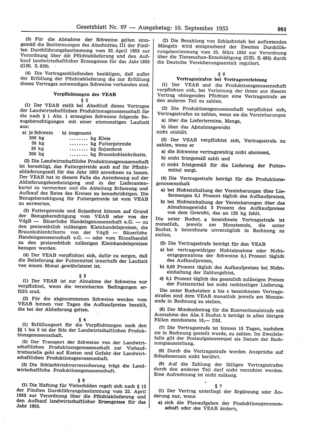 Gesetzblatt (GBl.) der Deutschen Demokratischen Republik (DDR) 1953, Seite 961 (GBl. DDR 1953, S. 961)