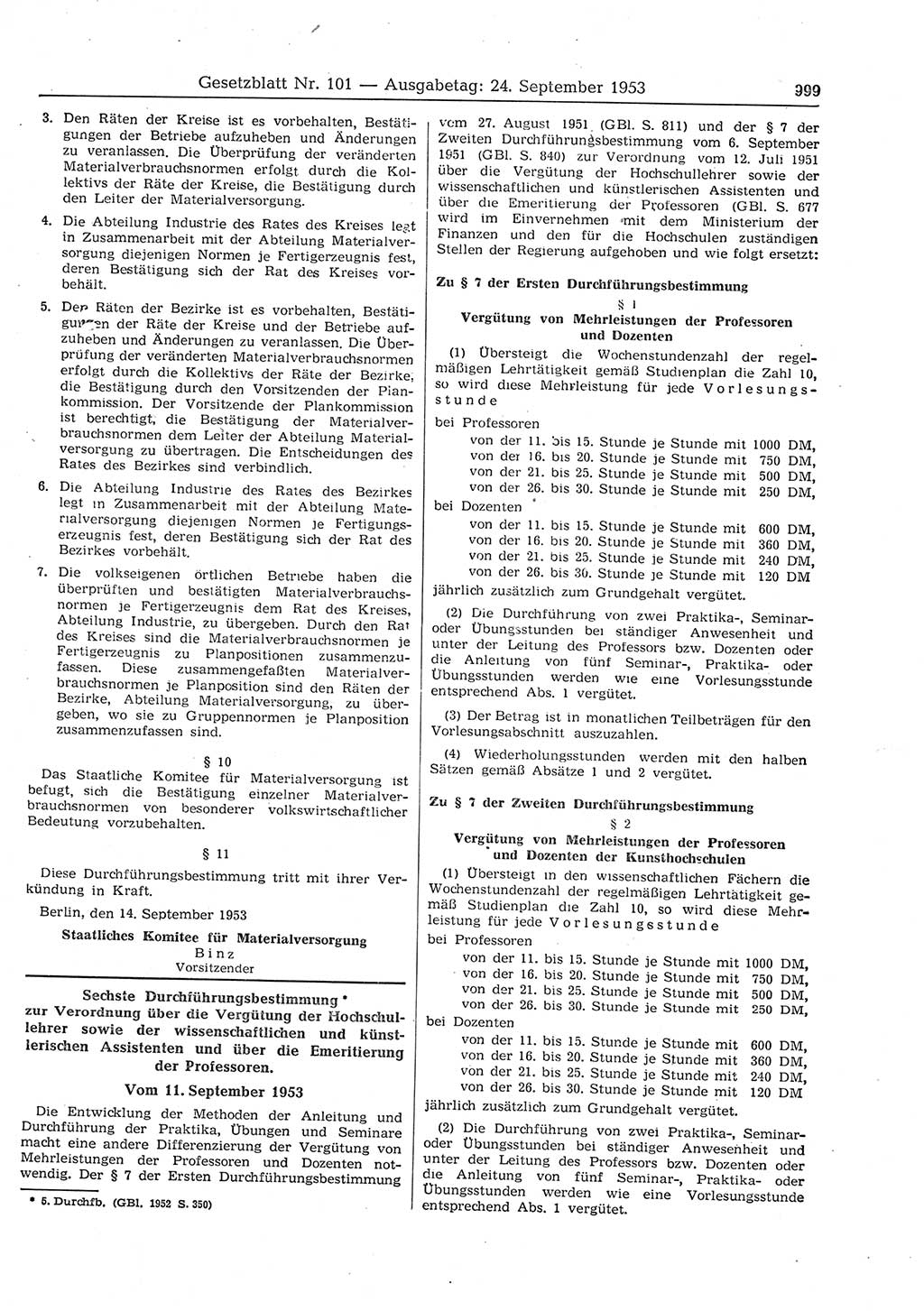 Gesetzblatt (GBl.) der Deutschen Demokratischen Republik (DDR) 1953, Seite 999 (GBl. DDR 1953, S. 999)