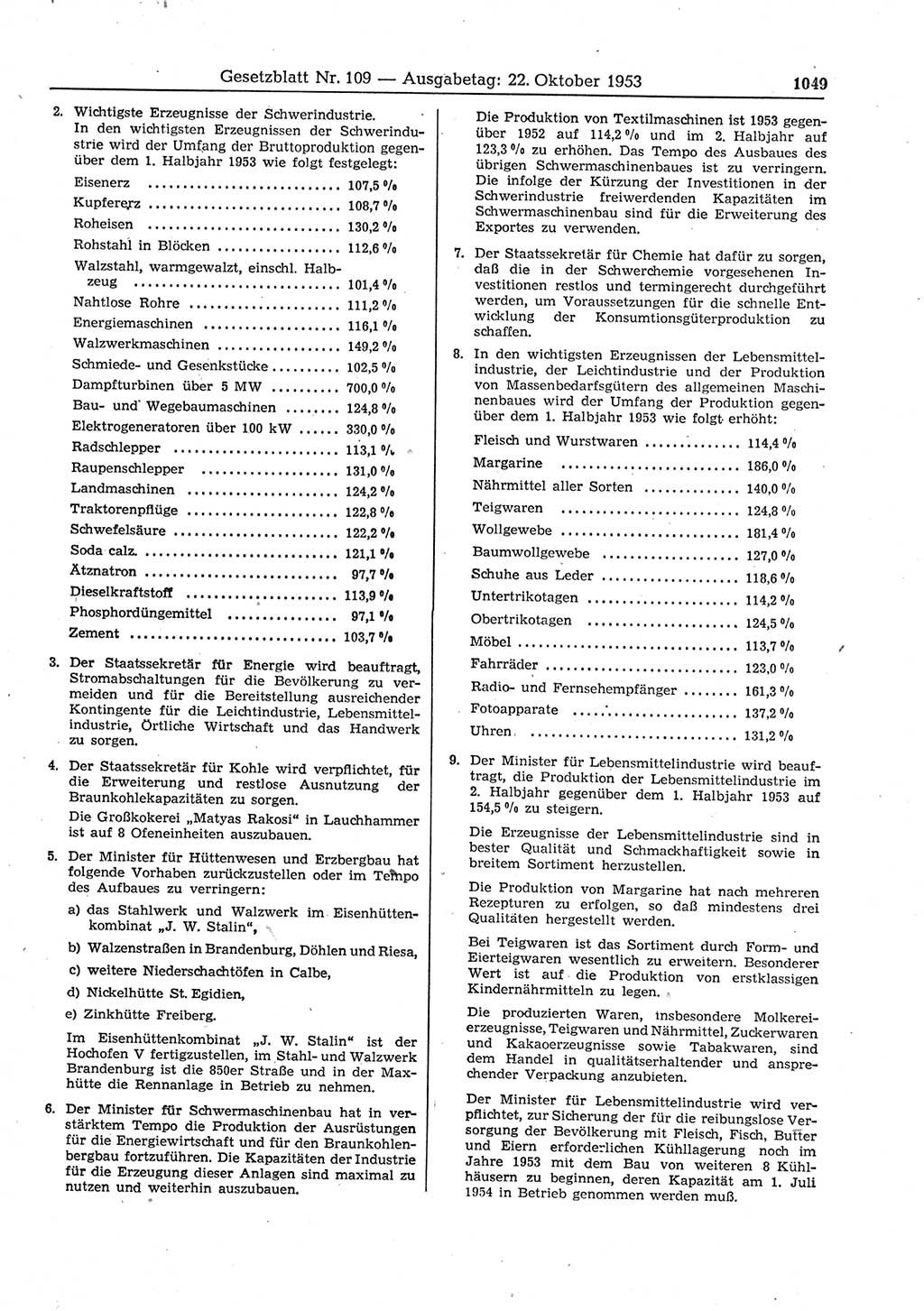 Gesetzblatt (GBl.) der Deutschen Demokratischen Republik (DDR) 1953, Seite 1049 (GBl. DDR 1953, S. 1049)