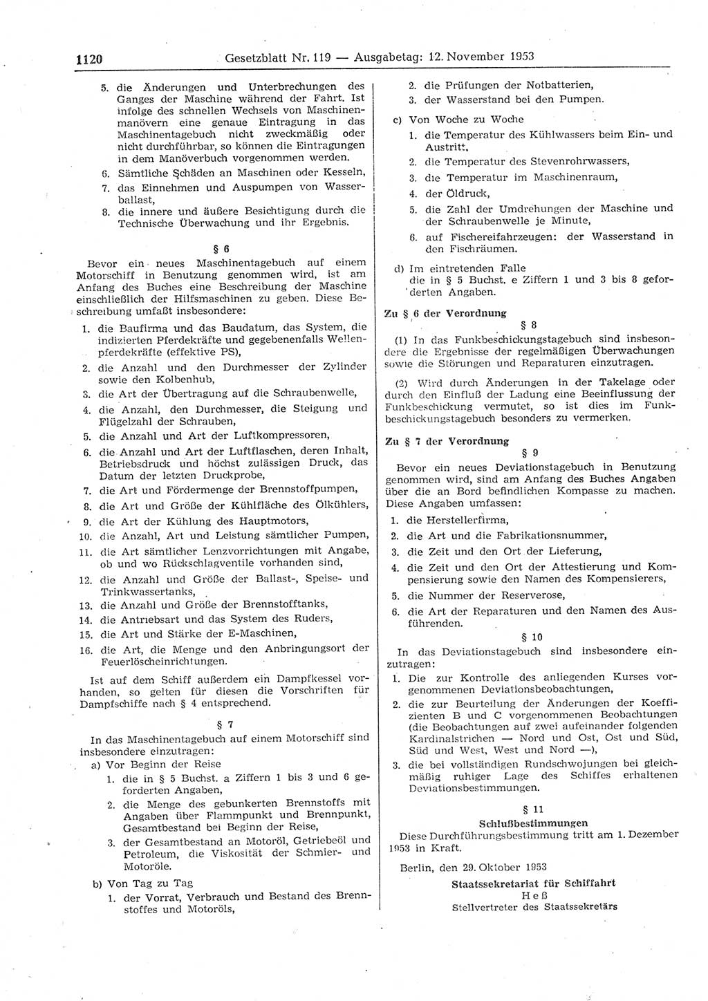 Gesetzblatt (GBl.) der Deutschen Demokratischen Republik (DDR) 1953, Seite 1120 (GBl. DDR 1953, S. 1120)