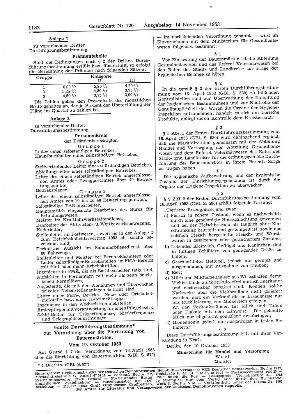 Gesetzblatt (GBl.) der Deutschen Demokratischen Republik (DDR) 1953, Seite 1132 (GBl. DDR 1953, S. 1132)