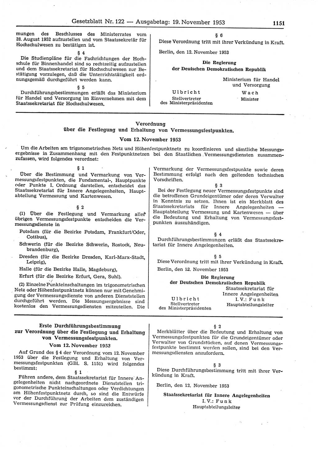 Gesetzblatt (GBl.) der Deutschen Demokratischen Republik (DDR) 1953, Seite 1151 (GBl. DDR 1953, S. 1151)