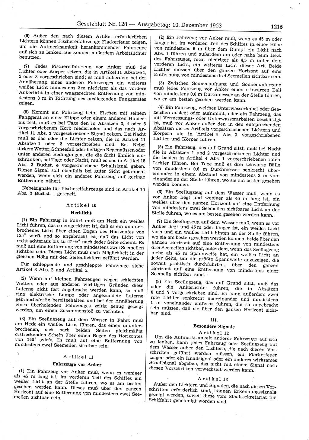 Gesetzblatt (GBl.) der Deutschen Demokratischen Republik (DDR) 1953, Seite 1215 (GBl. DDR 1953, S. 1215)