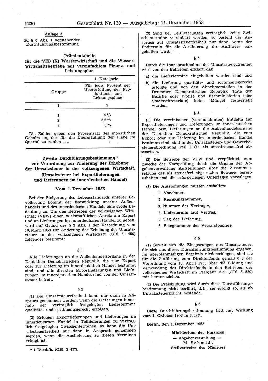 Gesetzblatt (GBl.) der Deutschen Demokratischen Republik (DDR) 1953, Seite 1230 (GBl. DDR 1953, S. 1230)