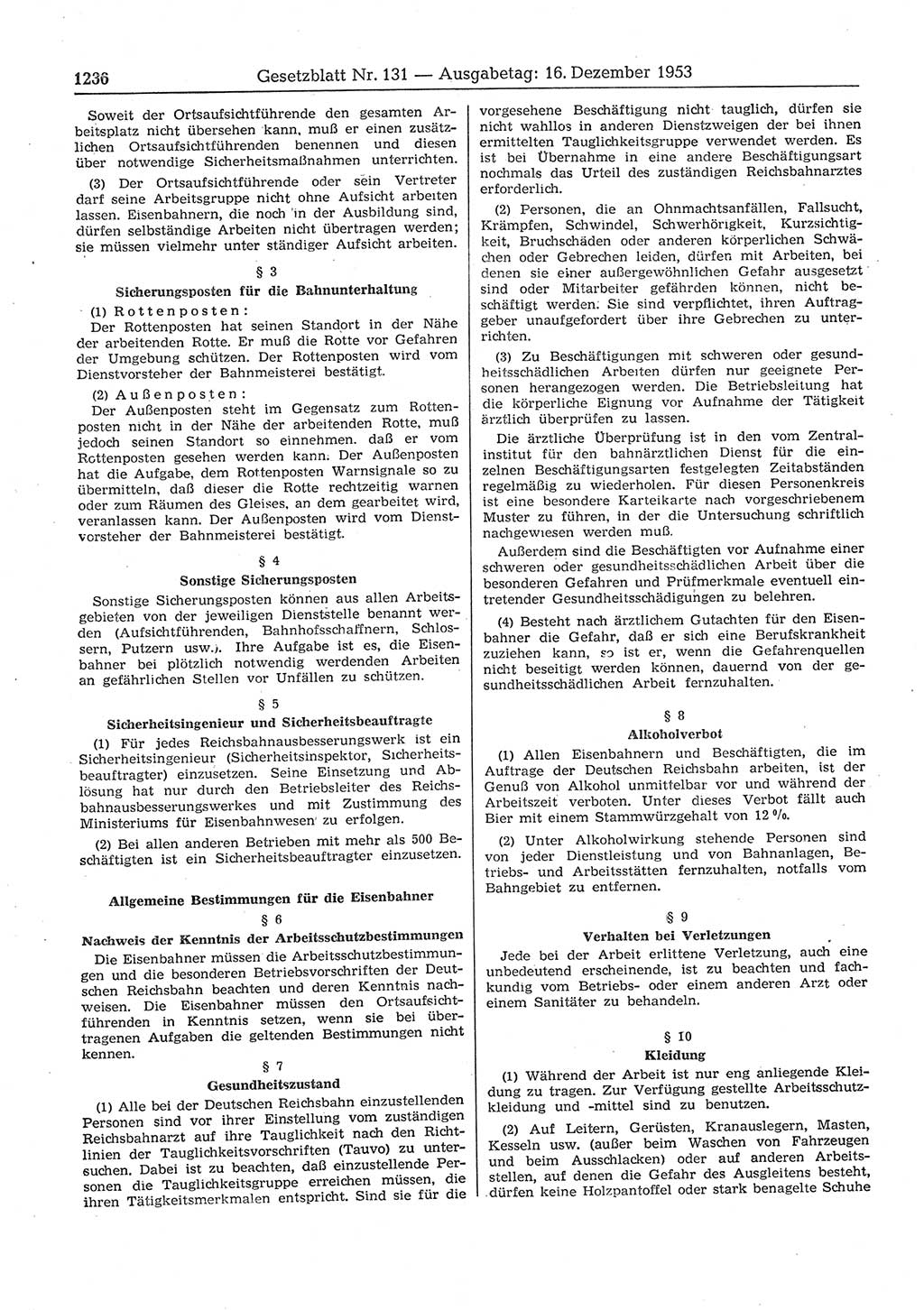 Gesetzblatt (GBl.) der Deutschen Demokratischen Republik (DDR) 1953, Seite 1236 (GBl. DDR 1953, S. 1236)