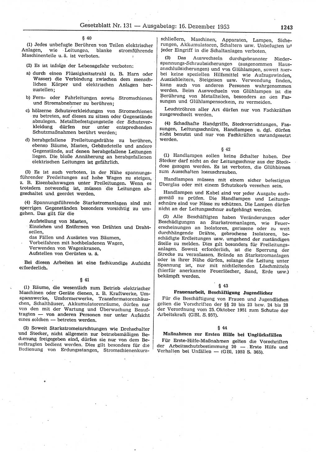 Gesetzblatt (GBl.) der Deutschen Demokratischen Republik (DDR) 1953, Seite 1243 (GBl. DDR 1953, S. 1243)