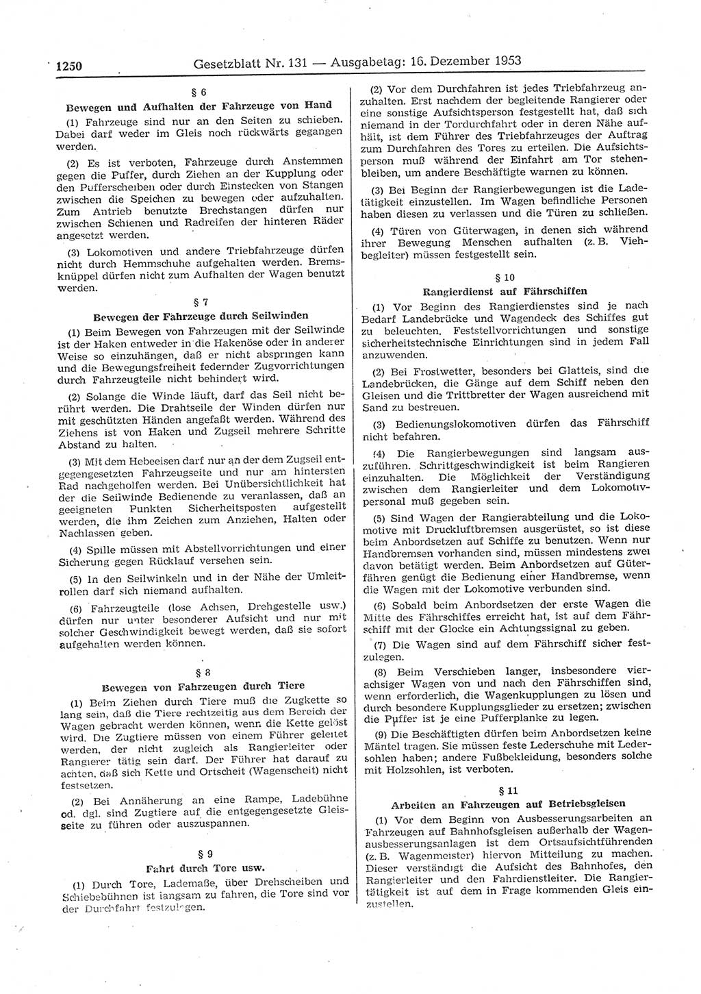 Gesetzblatt (GBl.) der Deutschen Demokratischen Republik (DDR) 1953, Seite 1250 (GBl. DDR 1953, S. 1250)