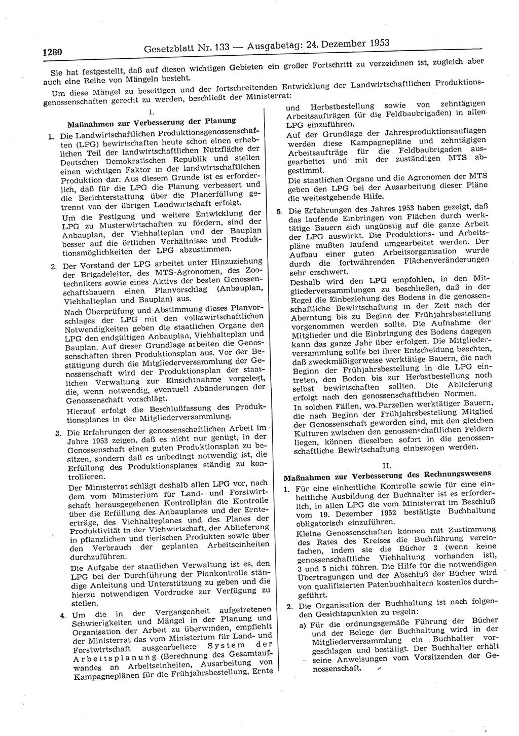 Gesetzblatt (GBl.) der Deutschen Demokratischen Republik (DDR) 1953, Seite 1280 (GBl. DDR 1953, S. 1280)