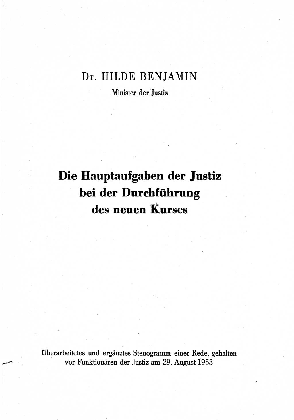 Hauptaufgaben der Justiz [Deutsche Demokratische Republik (DDR)] bei der Durchführung des neuen Kurses 1953, Seite 1 (Hpt.-Aufg. J. DDR 1953, S. 1)