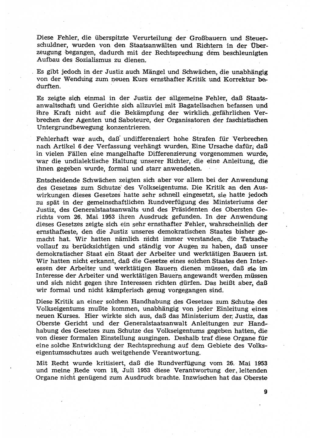 Hauptaufgaben der Justiz [Deutsche Demokratische Republik (DDR)] bei der Durchführung des neuen Kurses 1953, Seite 9 (Hpt.-Aufg. J. DDR 1953, S. 9)