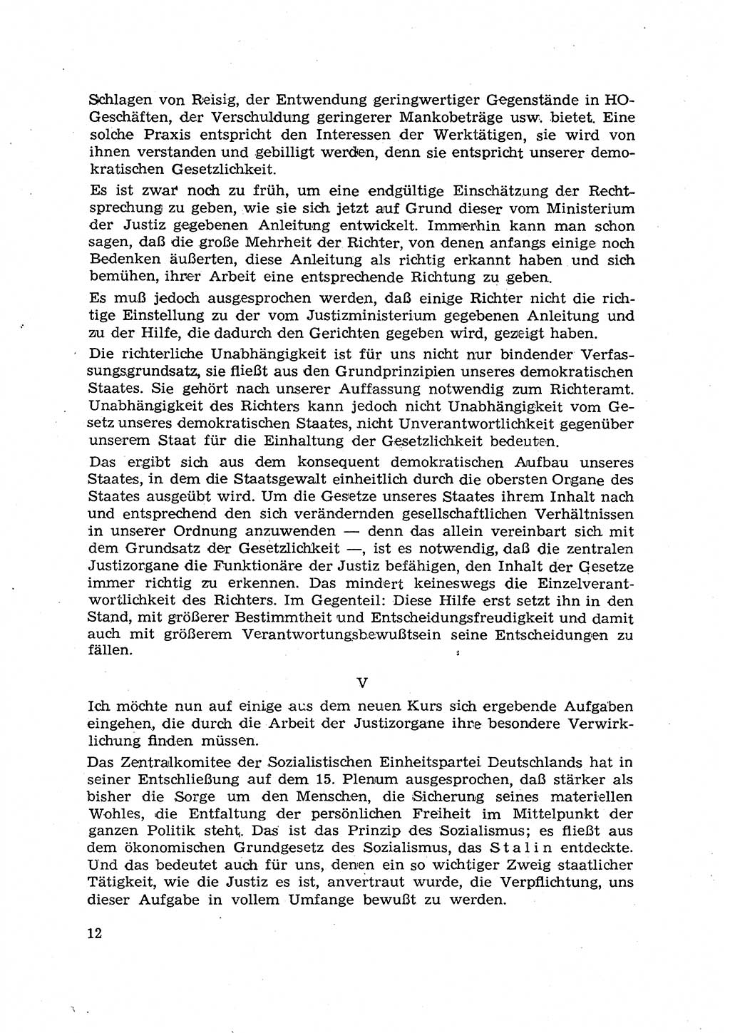 Hauptaufgaben der Justiz [Deutsche Demokratische Republik (DDR)] bei der Durchführung des neuen Kurses 1953, Seite 12 (Hpt.-Aufg. J. DDR 1953, S. 12)