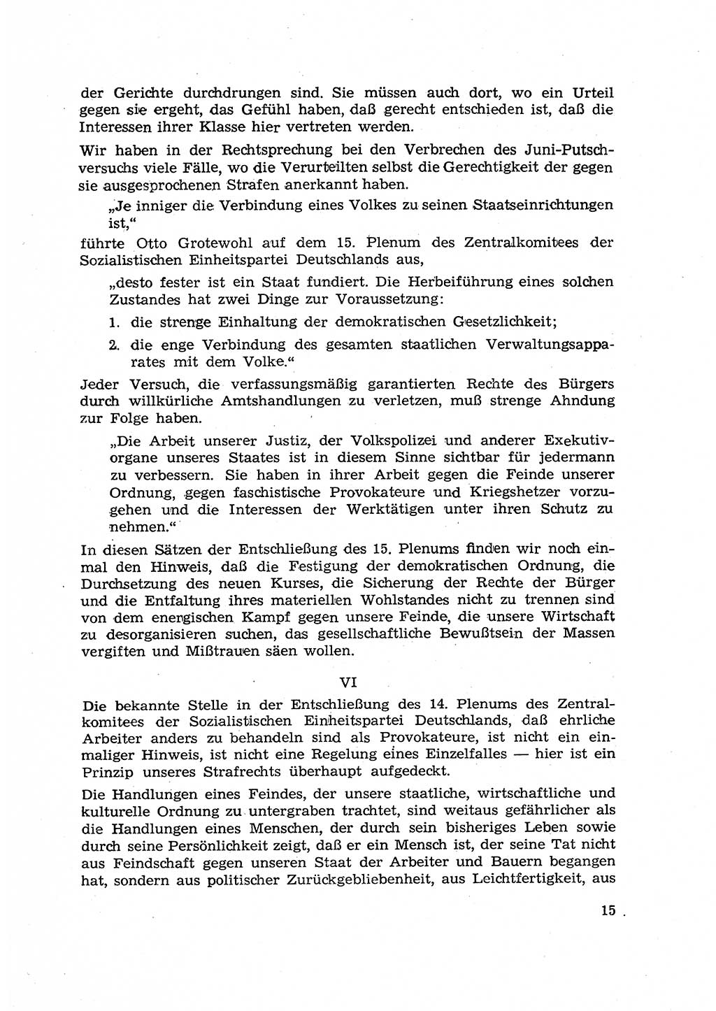 Hauptaufgaben der Justiz [Deutsche Demokratische Republik (DDR)] bei der Durchführung des neuen Kurses 1953, Seite 15 (Hpt.-Aufg. J. DDR 1953, S. 15)