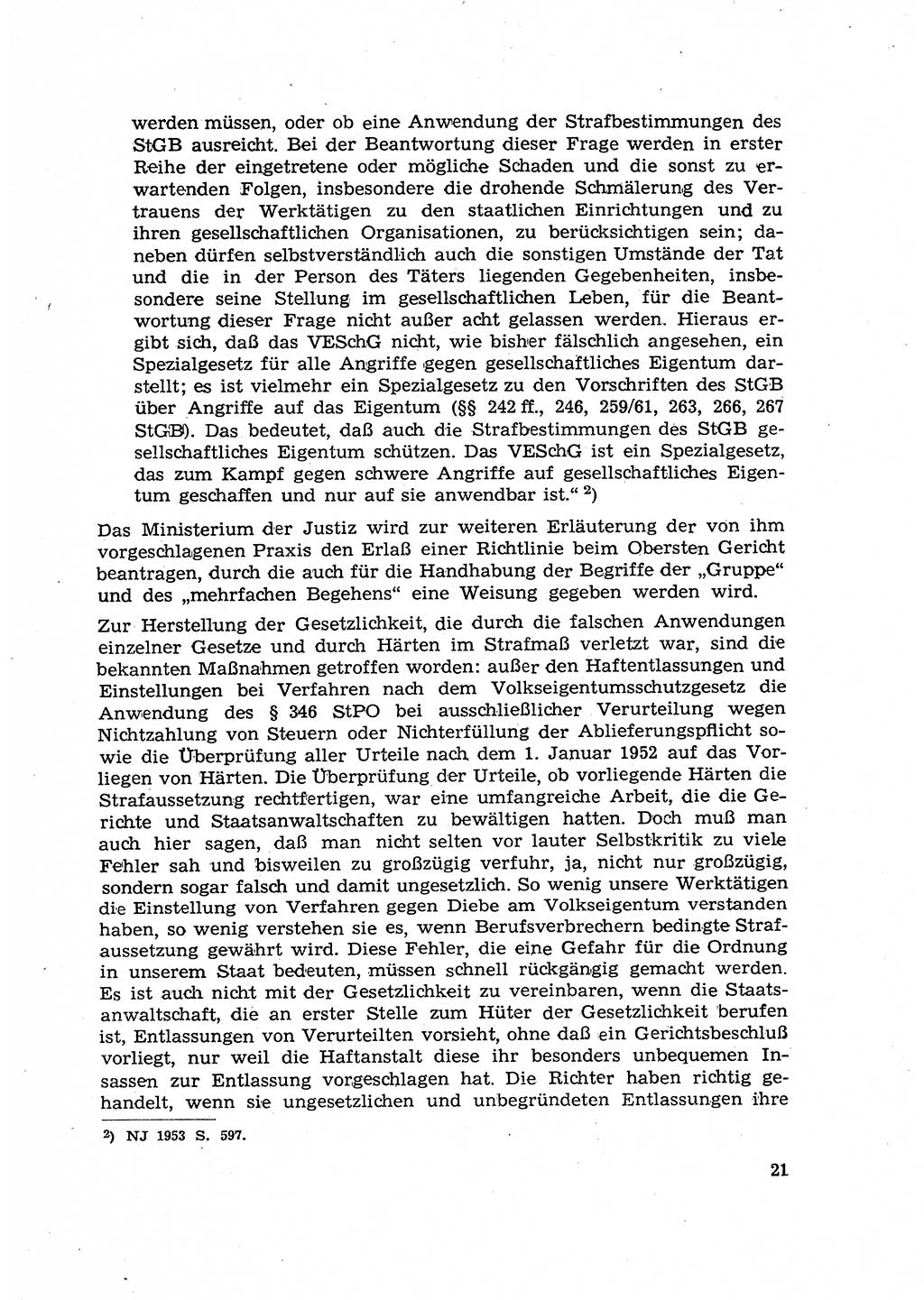 Hauptaufgaben der Justiz [Deutsche Demokratische Republik (DDR)] bei der Durchführung des neuen Kurses 1953, Seite 21 (Hpt.-Aufg. J. DDR 1953, S. 21)