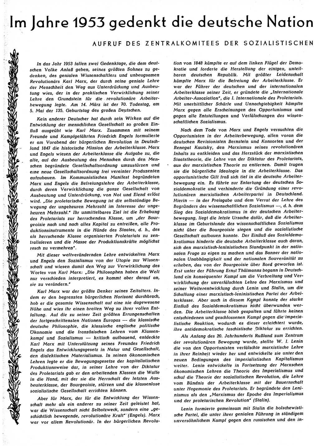 Neuer Weg (NW), Organ des Zentralkomitees (ZK) [Sozialistische Einheitspartei Deutschlands (SED)] für alle Parteiarbeiter, 8. Jahrgang [Deutsche Demokratische Republik (DDR)] 1953, Heft 1 (NW ZK SED DDR 1953, H. 1)