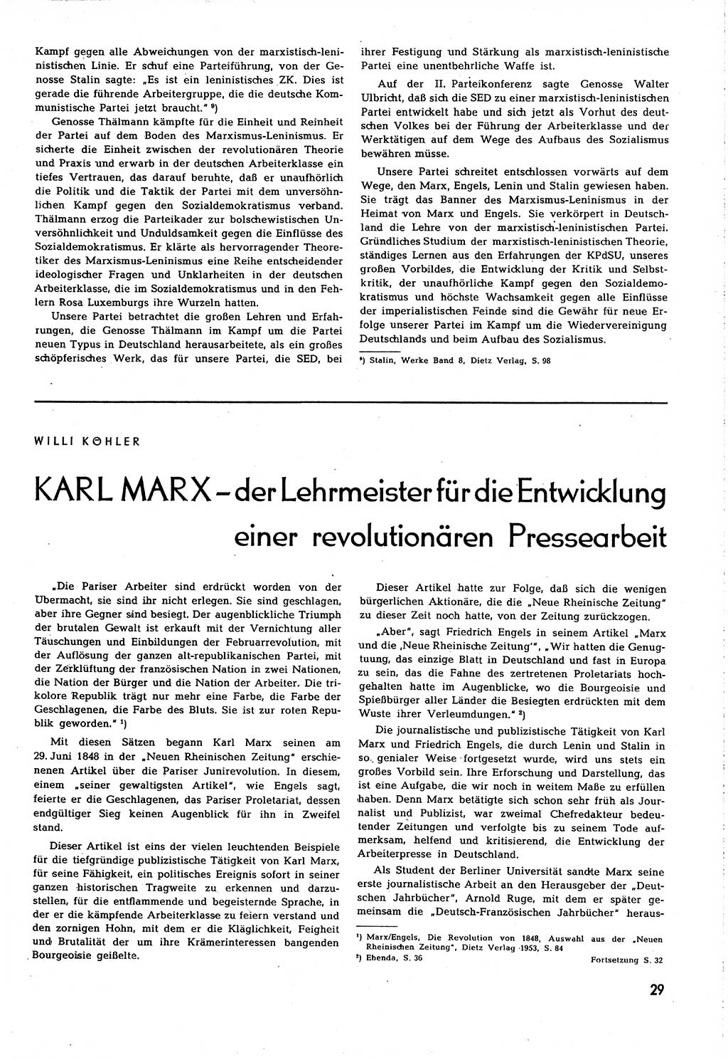 Neuer Weg (NW), Organ des Zentralkomitees (ZK) [Sozialistische Einheitspartei Deutschlands (SED)] für alle Parteiarbeiter, 8. Jahrgang [Deutsche Demokratische Republik (DDR)] 1953, Heft 5/29 (NW ZK SED DDR 1953, H. 5/29)