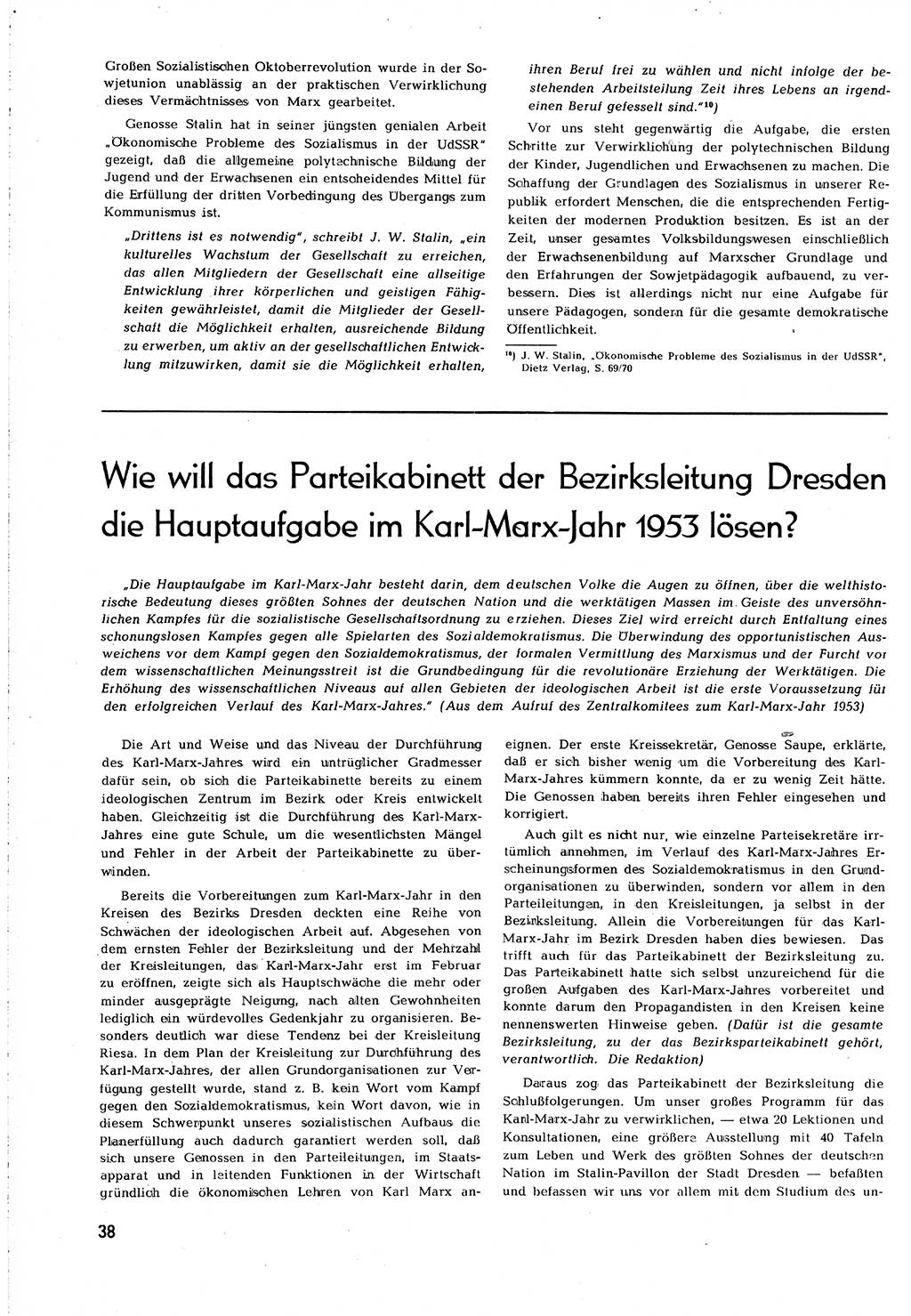 Neuer Weg (NW), Organ des Zentralkomitees (ZK) [Sozialistische Einheitspartei Deutschlands (SED)] für alle Parteiarbeiter, 8. Jahrgang [Deutsche Demokratische Republik (DDR)] 1953, Heft 5/38 (NW ZK SED DDR 1953, H. 5/38)