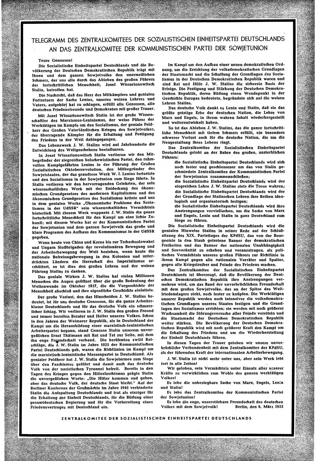 Neuer Weg (NW), Organ des Zentralkomitees (ZK) [Sozialistische Einheitspartei Deutschlands (SED)] für alle Parteiarbeiter, 8. Jahrgang [Deutsche Demokratische Republik (DDR)] 1953, Heft 6/1 (NW ZK SED DDR 1953, H. 6/1)