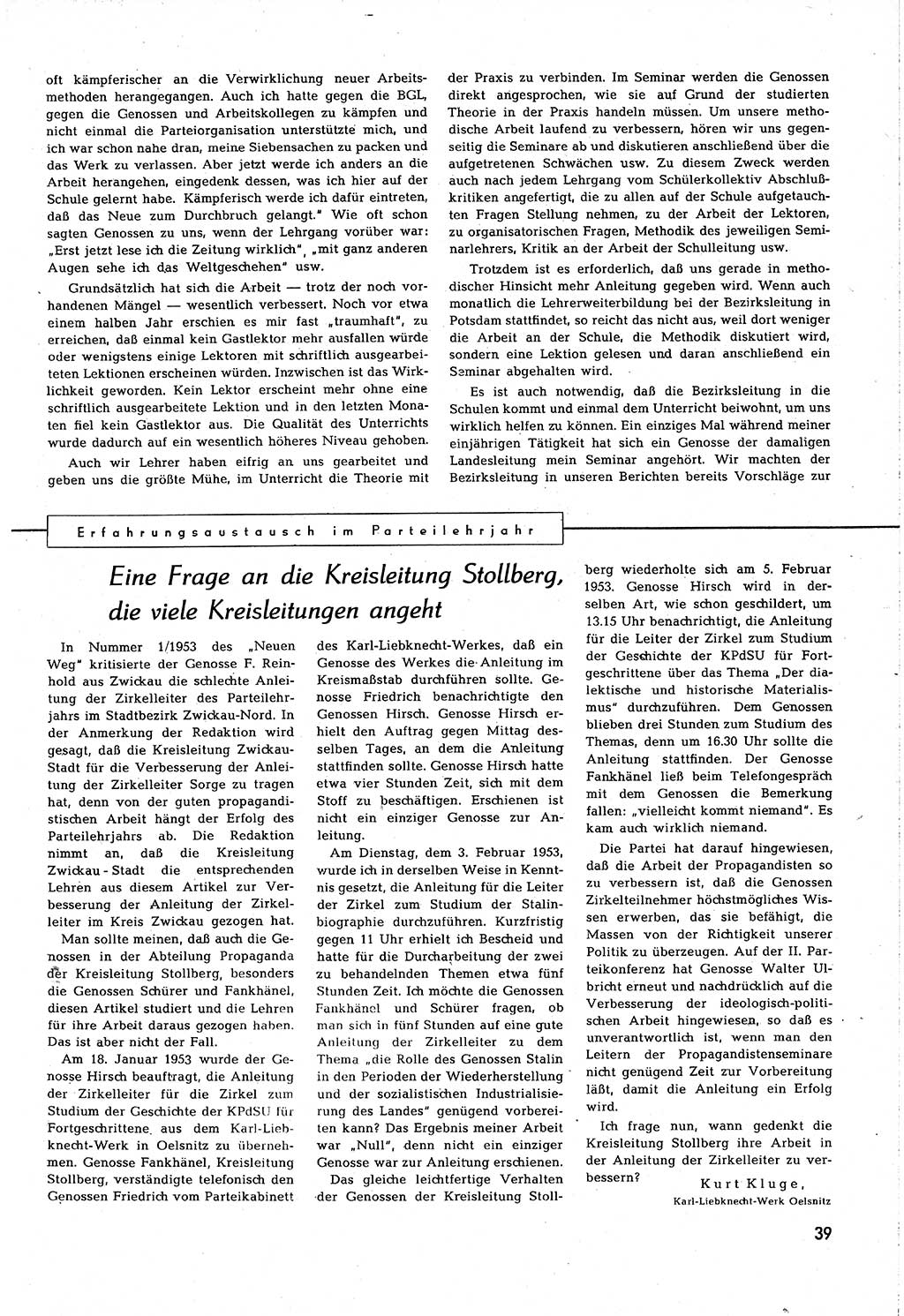 Neuer Weg (NW), Organ des Zentralkomitees (ZK) [Sozialistische Einheitspartei Deutschlands (SED)] für alle Parteiarbeiter, 8. Jahrgang [Deutsche Demokratische Republik (DDR)] 1953, Heft 7/39 (NW ZK SED DDR 1953, H. 7/39)