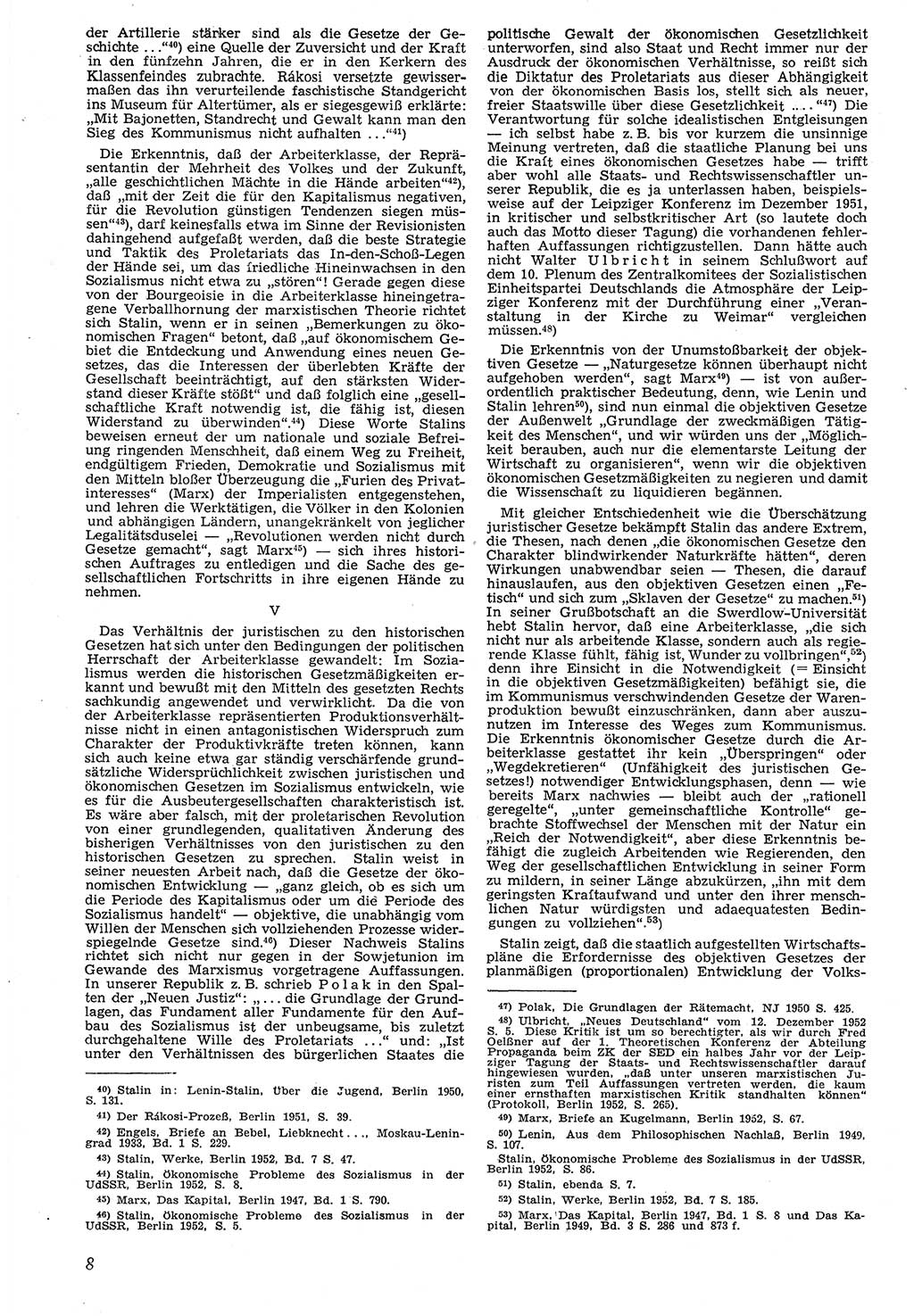 Neue Justiz (NJ), Zeitschrift für Recht und Rechtswissenschaft [Deutsche Demokratische Republik (DDR)], 7. Jahrgang 1953, Seite 8 (NJ DDR 1953, S. 8)
