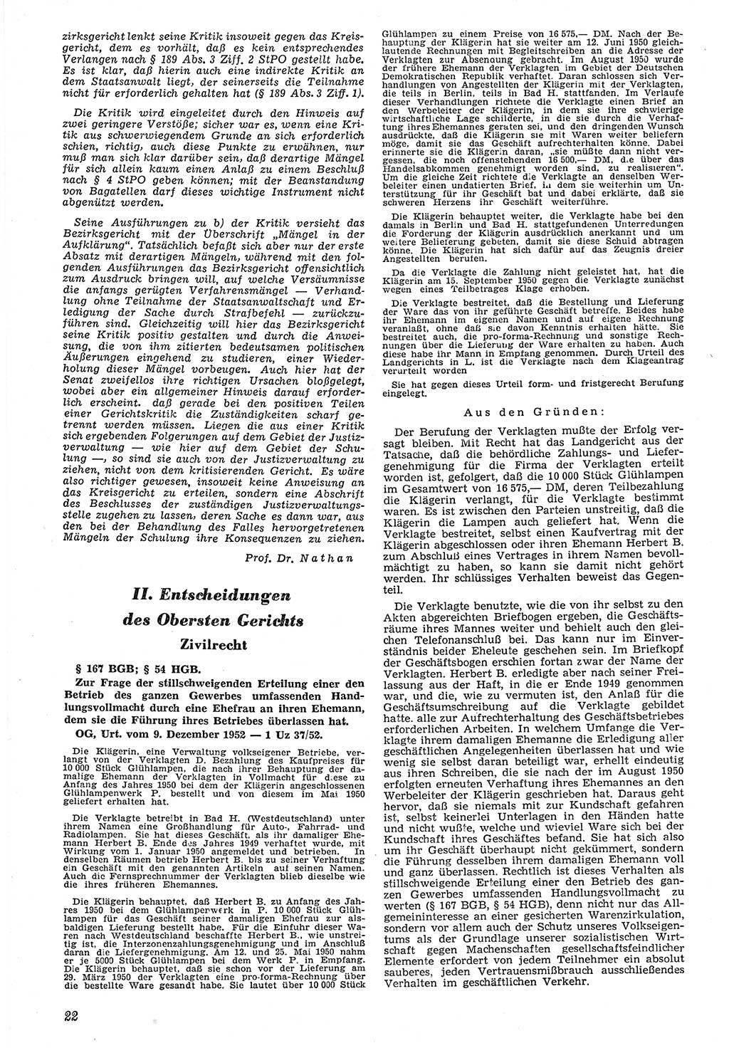 Neue Justiz (NJ), Zeitschrift für Recht und Rechtswissenschaft [Deutsche Demokratische Republik (DDR)], 7. Jahrgang 1953, Seite 22 (NJ DDR 1953, S. 22)