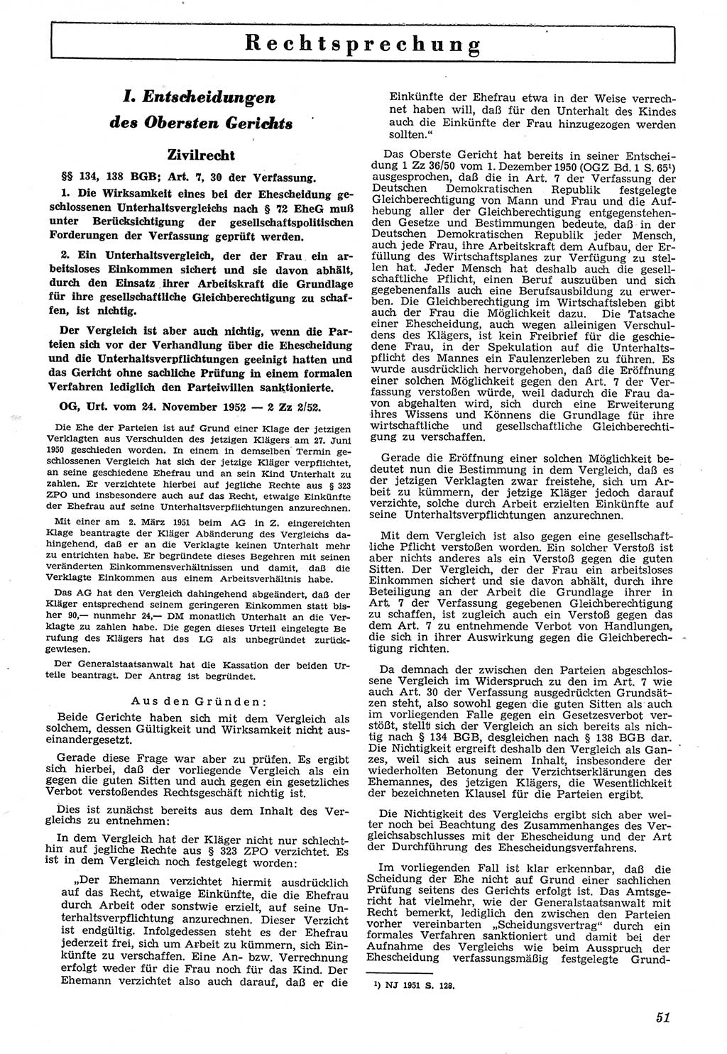 Neue Justiz (NJ), Zeitschrift für Recht und Rechtswissenschaft [Deutsche Demokratische Republik (DDR)], 7. Jahrgang 1953, Seite 51 (NJ DDR 1953, S. 51)