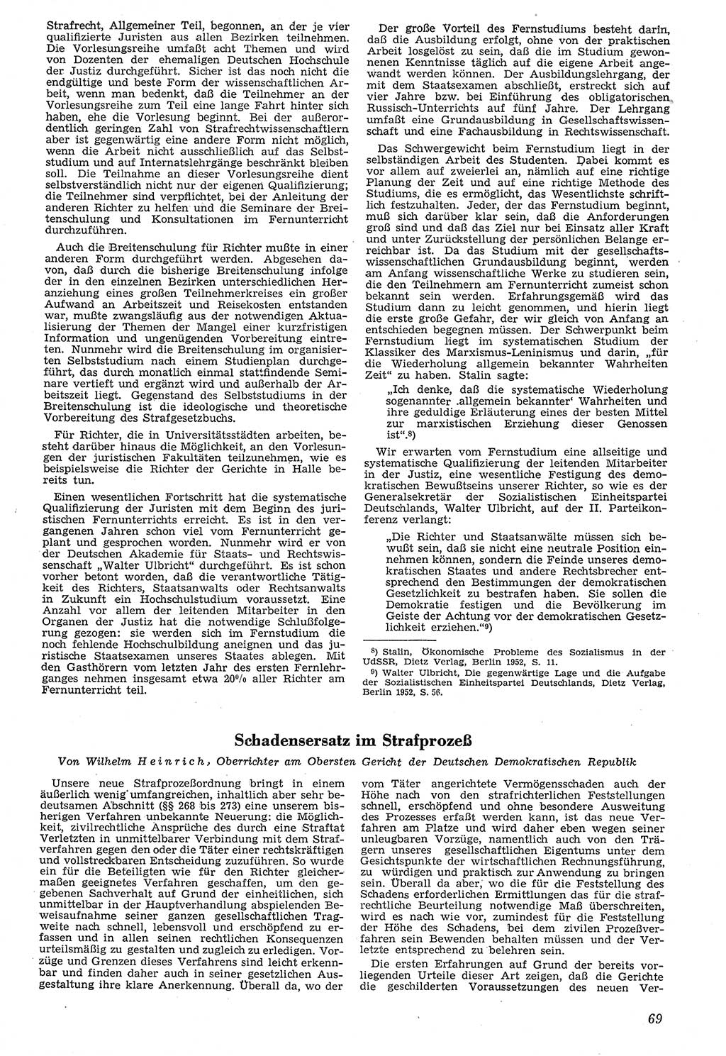 Neue Justiz (NJ), Zeitschrift für Recht und Rechtswissenschaft [Deutsche Demokratische Republik (DDR)], 7. Jahrgang 1953, Seite 69 (NJ DDR 1953, S. 69)