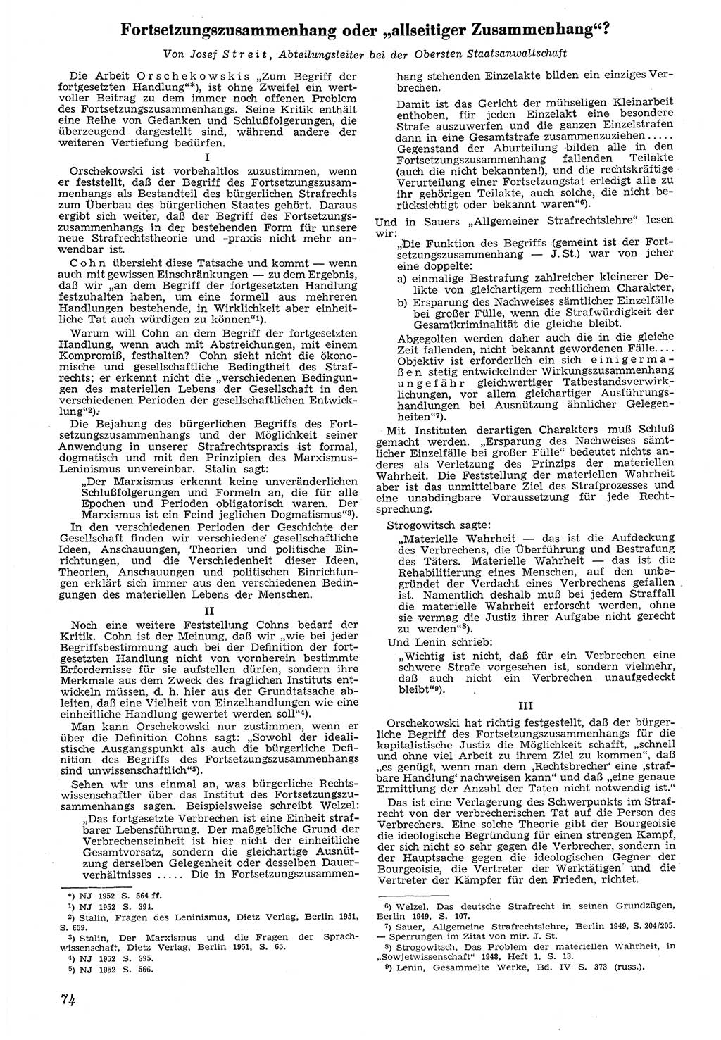 Neue Justiz (NJ), Zeitschrift für Recht und Rechtswissenschaft [Deutsche Demokratische Republik (DDR)], 7. Jahrgang 1953, Seite 74 (NJ DDR 1953, S. 74)