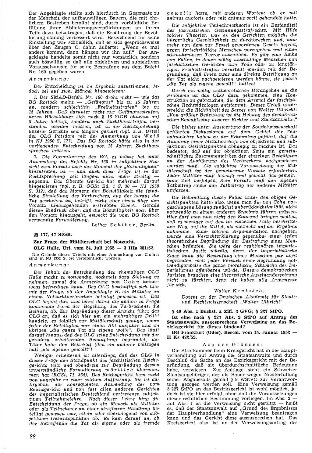 Neue Justiz (NJ), Zeitschrift für Recht und Rechtswissenschaft [Deutsche Demokratische Republik (DDR)], 7. Jahrgang 1953, Seite 88 (NJ DDR 1953, S. 88)