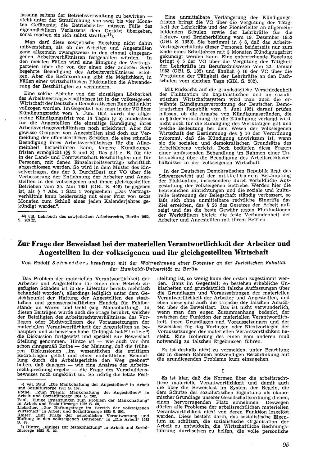 Neue Justiz (NJ), Zeitschrift für Recht und Rechtswissenschaft [Deutsche Demokratische Republik (DDR)], 7. Jahrgang 1953, Seite 95 (NJ DDR 1953, S. 95)