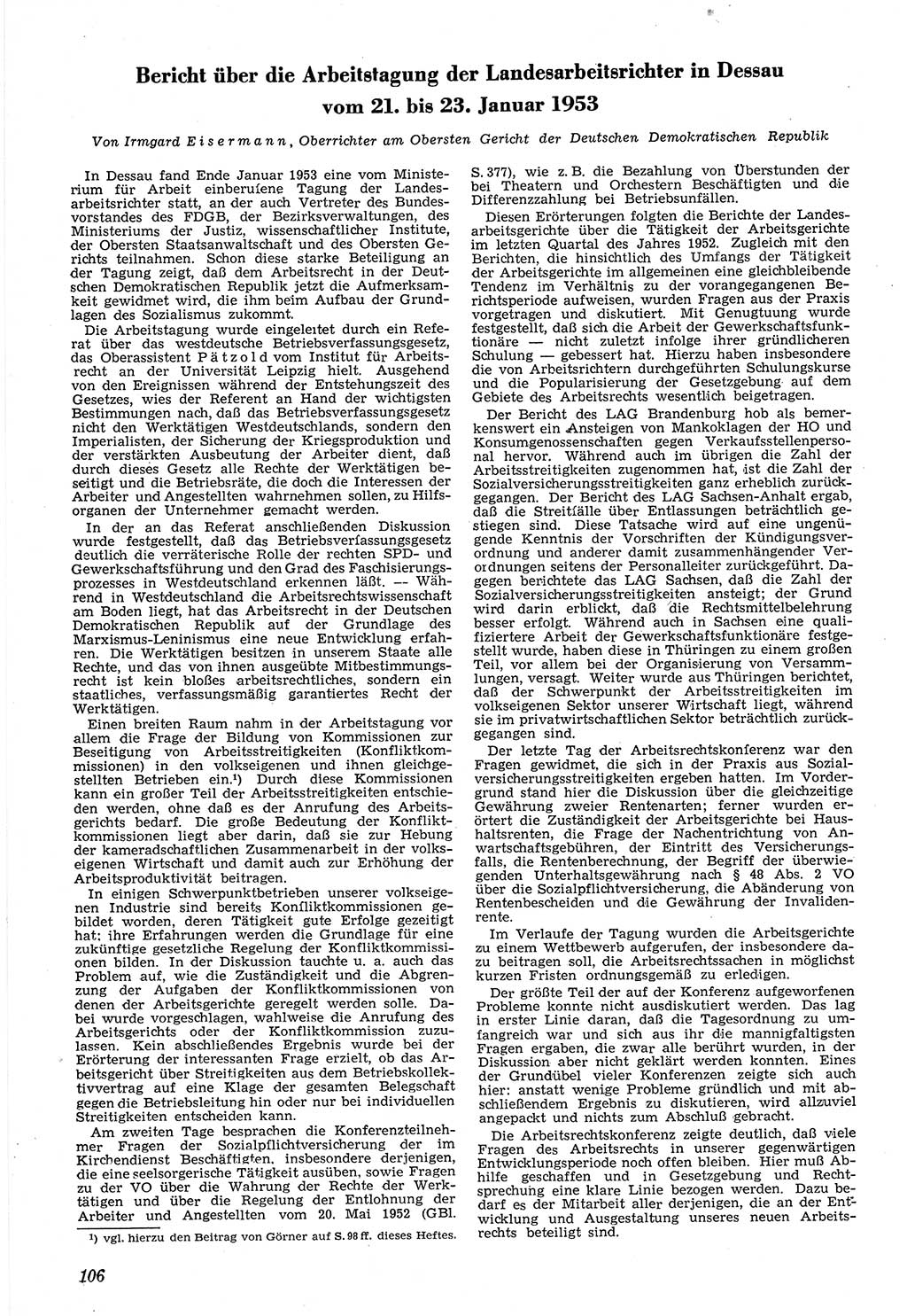 Neue Justiz (NJ), Zeitschrift für Recht und Rechtswissenschaft [Deutsche Demokratische Republik (DDR)], 7. Jahrgang 1953, Seite 106 (NJ DDR 1953, S. 106)