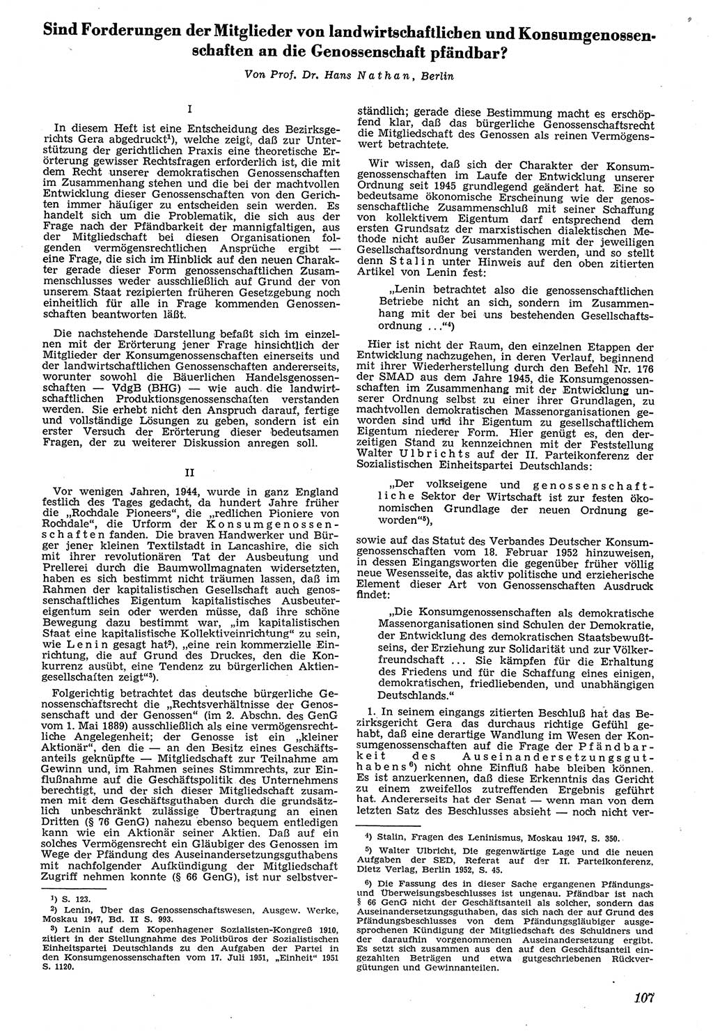 Neue Justiz (NJ), Zeitschrift für Recht und Rechtswissenschaft [Deutsche Demokratische Republik (DDR)], 7. Jahrgang 1953, Seite 107 (NJ DDR 1953, S. 107)