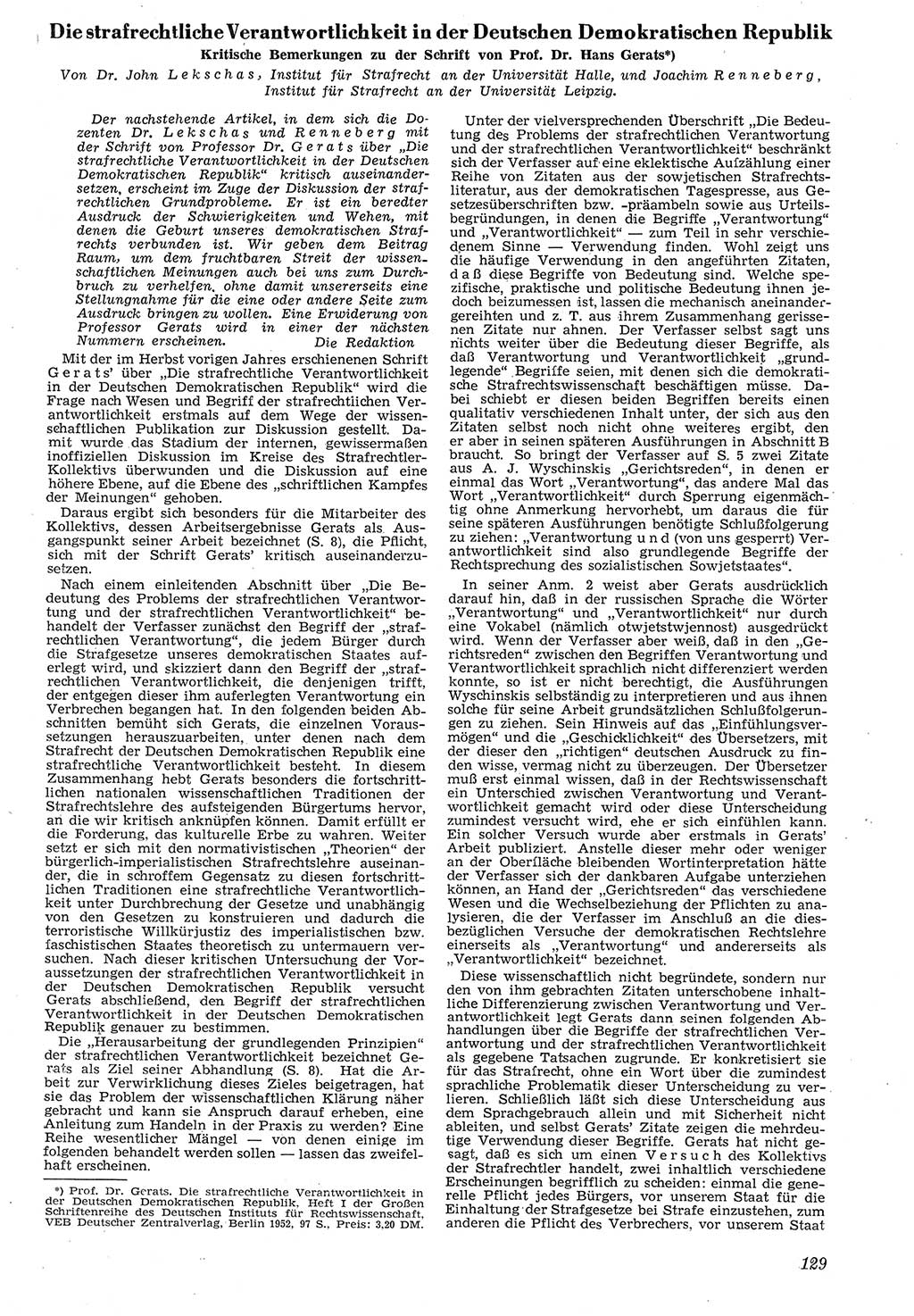 Neue Justiz (NJ), Zeitschrift für Recht und Rechtswissenschaft [Deutsche Demokratische Republik (DDR)], 7. Jahrgang 1953, Seite 129 (NJ DDR 1953, S. 129)