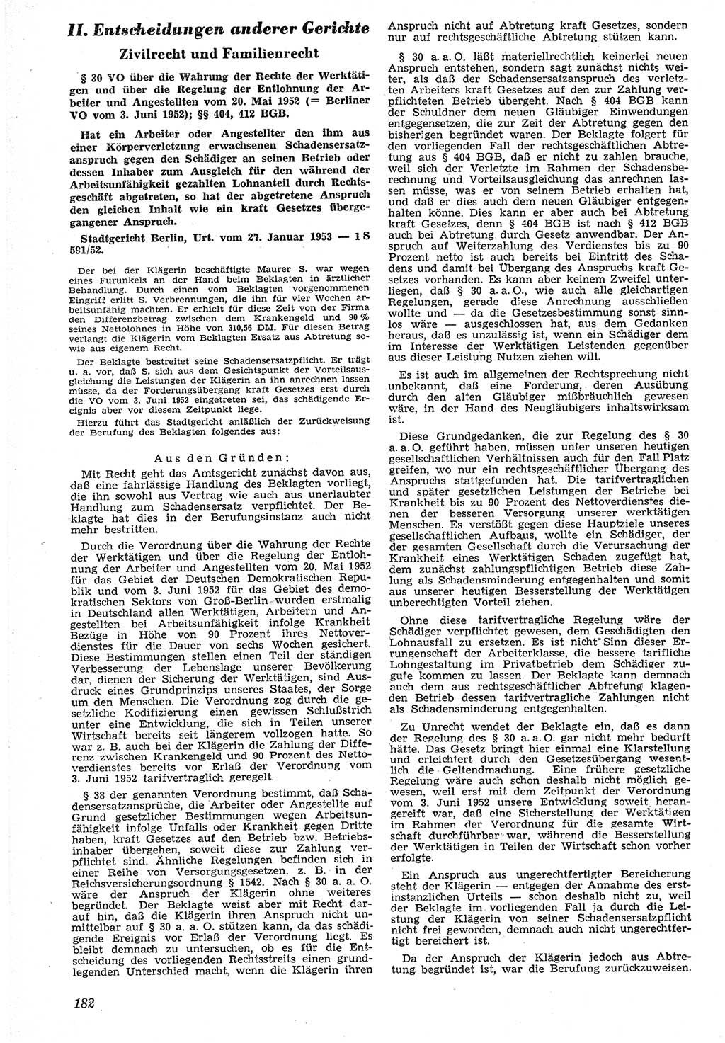 Neue Justiz (NJ), Zeitschrift für Recht und Rechtswissenschaft [Deutsche Demokratische Republik (DDR)], 7. Jahrgang 1953, Seite 182 (NJ DDR 1953, S. 182)