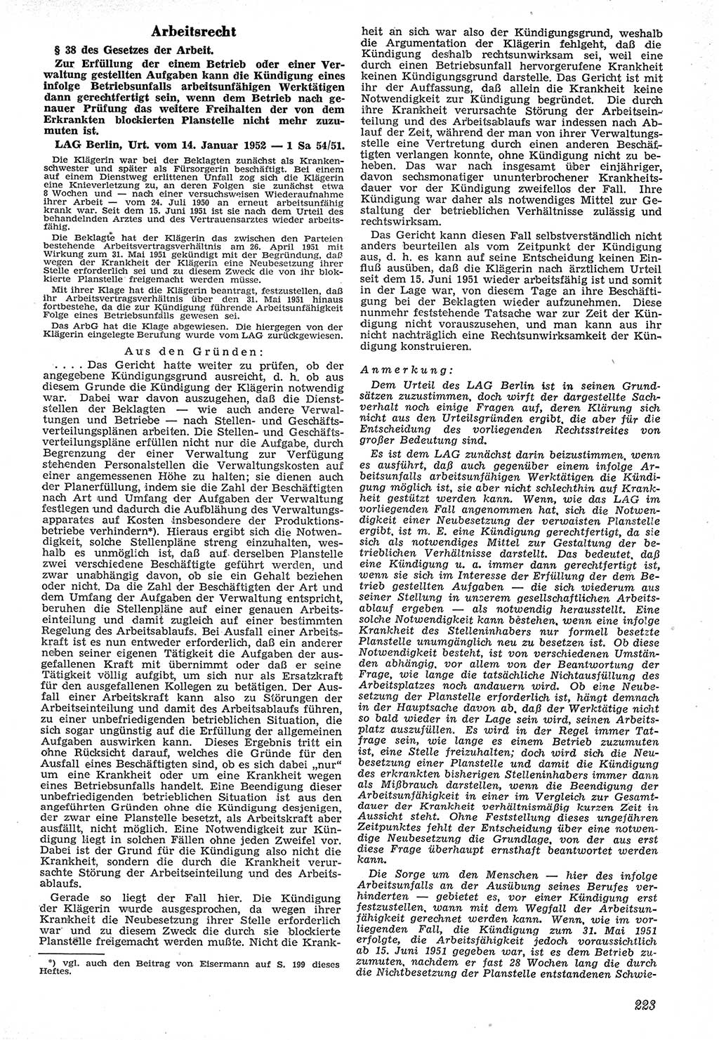 Neue Justiz (NJ), Zeitschrift für Recht und Rechtswissenschaft [Deutsche Demokratische Republik (DDR)], 7. Jahrgang 1953, Seite 223 (NJ DDR 1953, S. 223)
