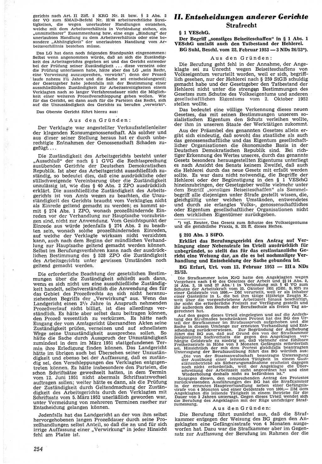 Neue Justiz (NJ), Zeitschrift für Recht und Rechtswissenschaft [Deutsche Demokratische Republik (DDR)], 7. Jahrgang 1953, Seite 254 (NJ DDR 1953, S. 254)