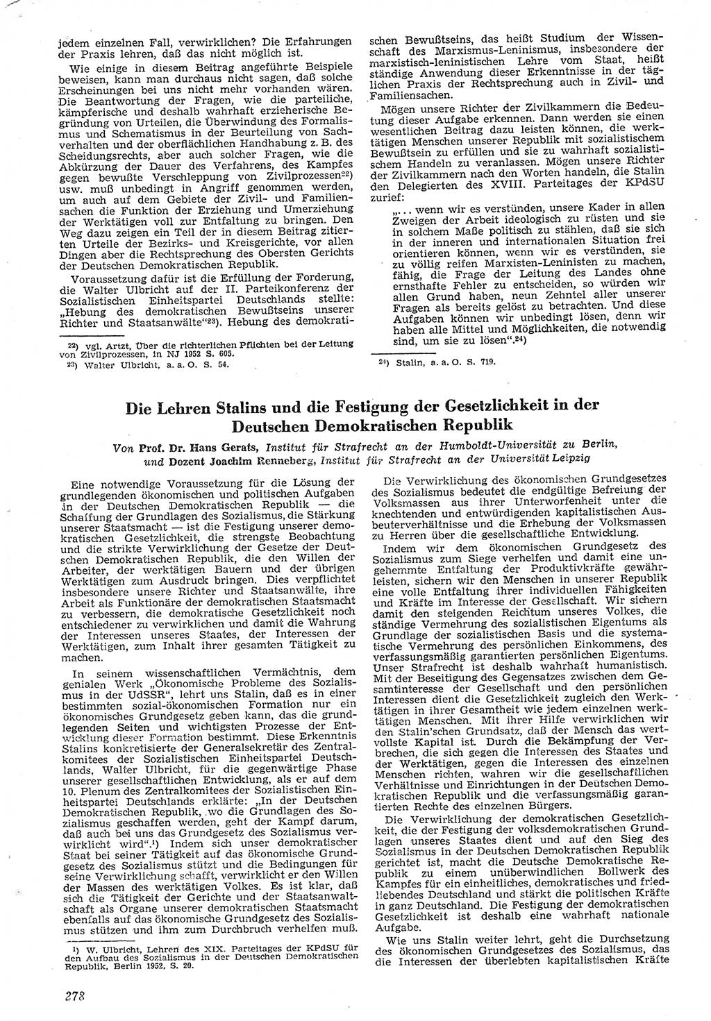 Neue Justiz (NJ), Zeitschrift für Recht und Rechtswissenschaft [Deutsche Demokratische Republik (DDR)], 7. Jahrgang 1953, Seite 278 (NJ DDR 1953, S. 278)