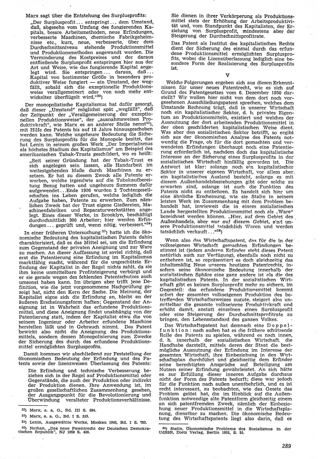Neue Justiz (NJ), Zeitschrift für Recht und Rechtswissenschaft [Deutsche Demokratische Republik (DDR)], 7. Jahrgang 1953, Seite 289 (NJ DDR 1953, S. 289)