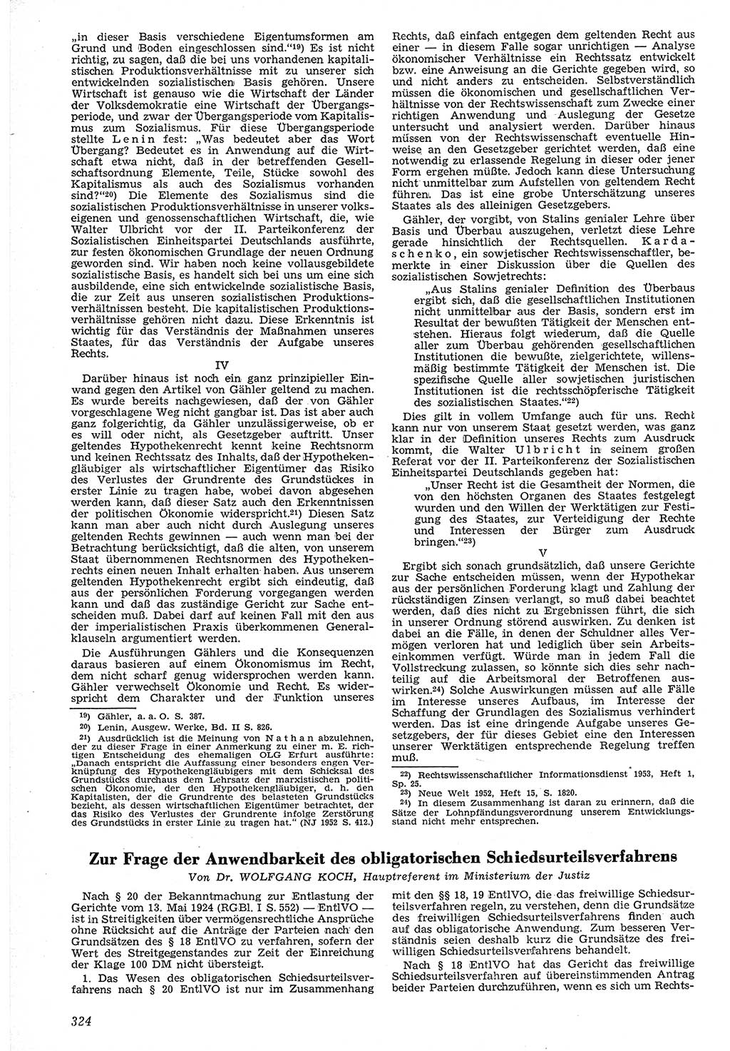 Neue Justiz (NJ), Zeitschrift für Recht und Rechtswissenschaft [Deutsche Demokratische Republik (DDR)], 7. Jahrgang 1953, Seite 324 (NJ DDR 1953, S. 324)