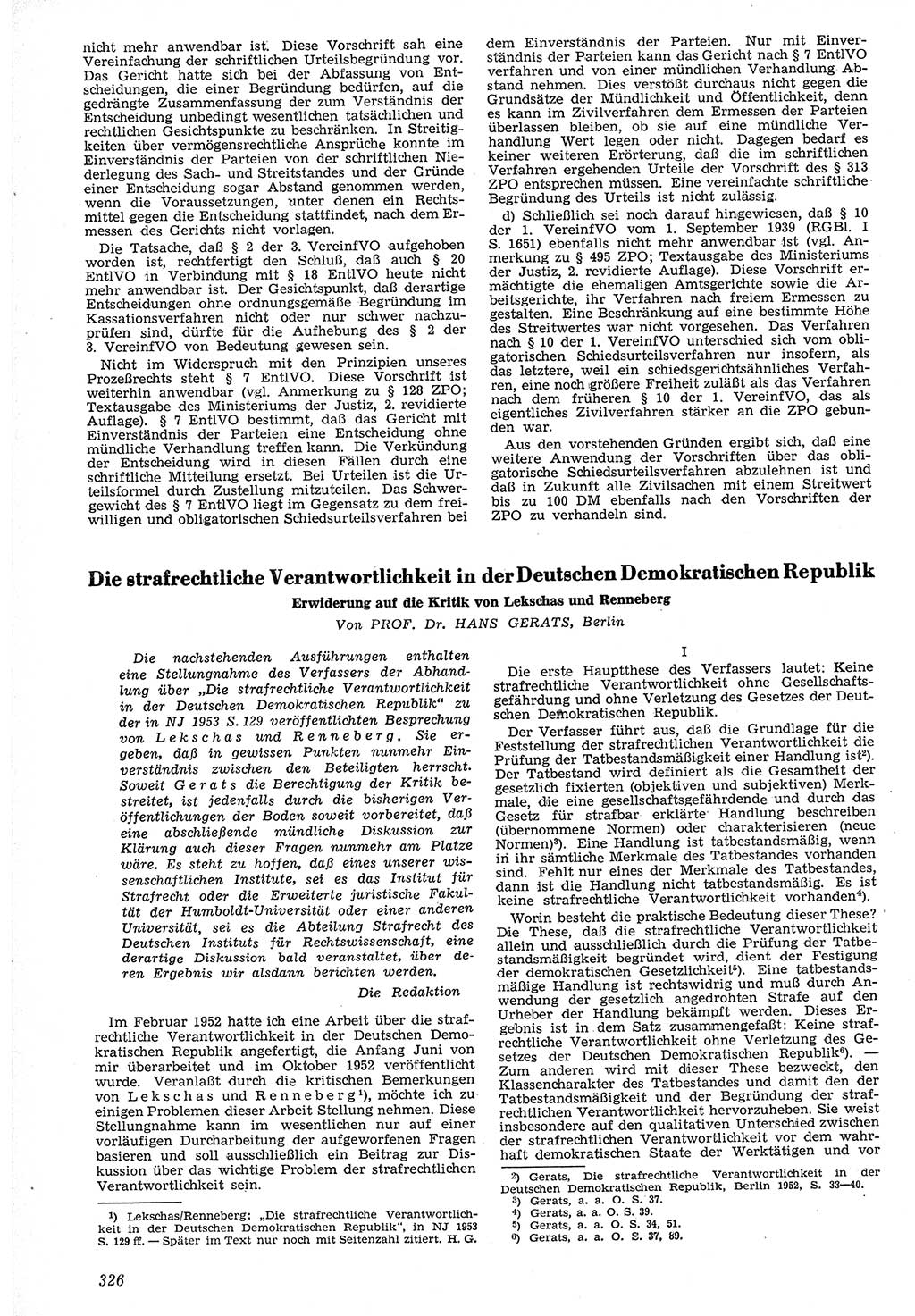 Neue Justiz (NJ), Zeitschrift für Recht und Rechtswissenschaft [Deutsche Demokratische Republik (DDR)], 7. Jahrgang 1953, Seite 326 (NJ DDR 1953, S. 326)