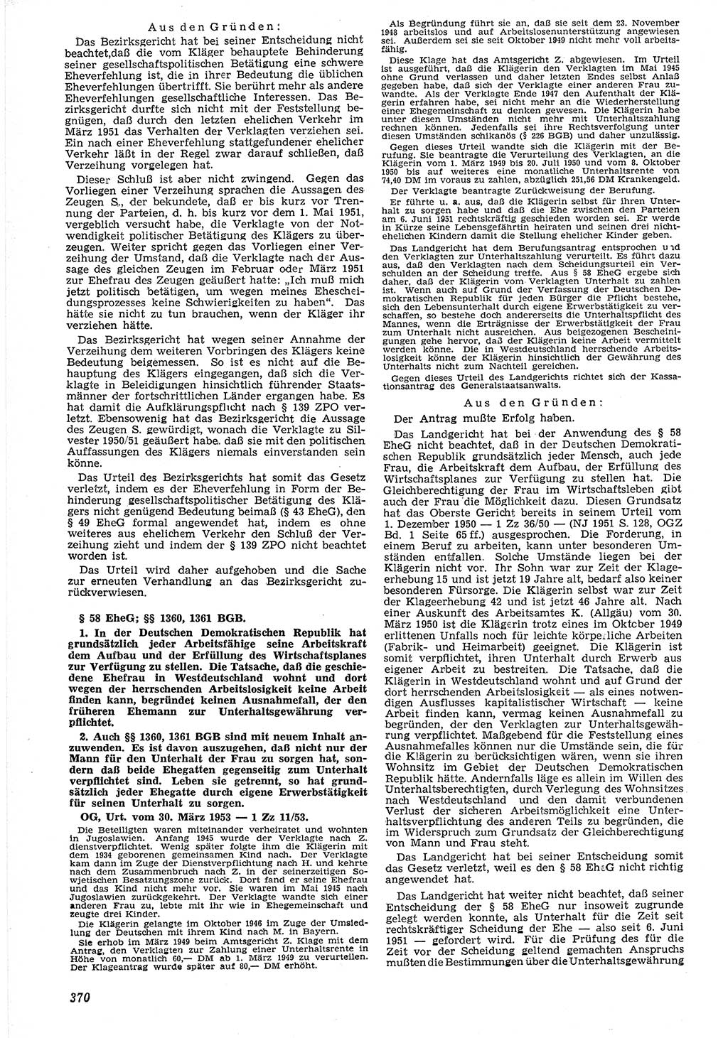 Neue Justiz (NJ), Zeitschrift für Recht und Rechtswissenschaft [Deutsche Demokratische Republik (DDR)], 7. Jahrgang 1953, Seite 370 (NJ DDR 1953, S. 370)