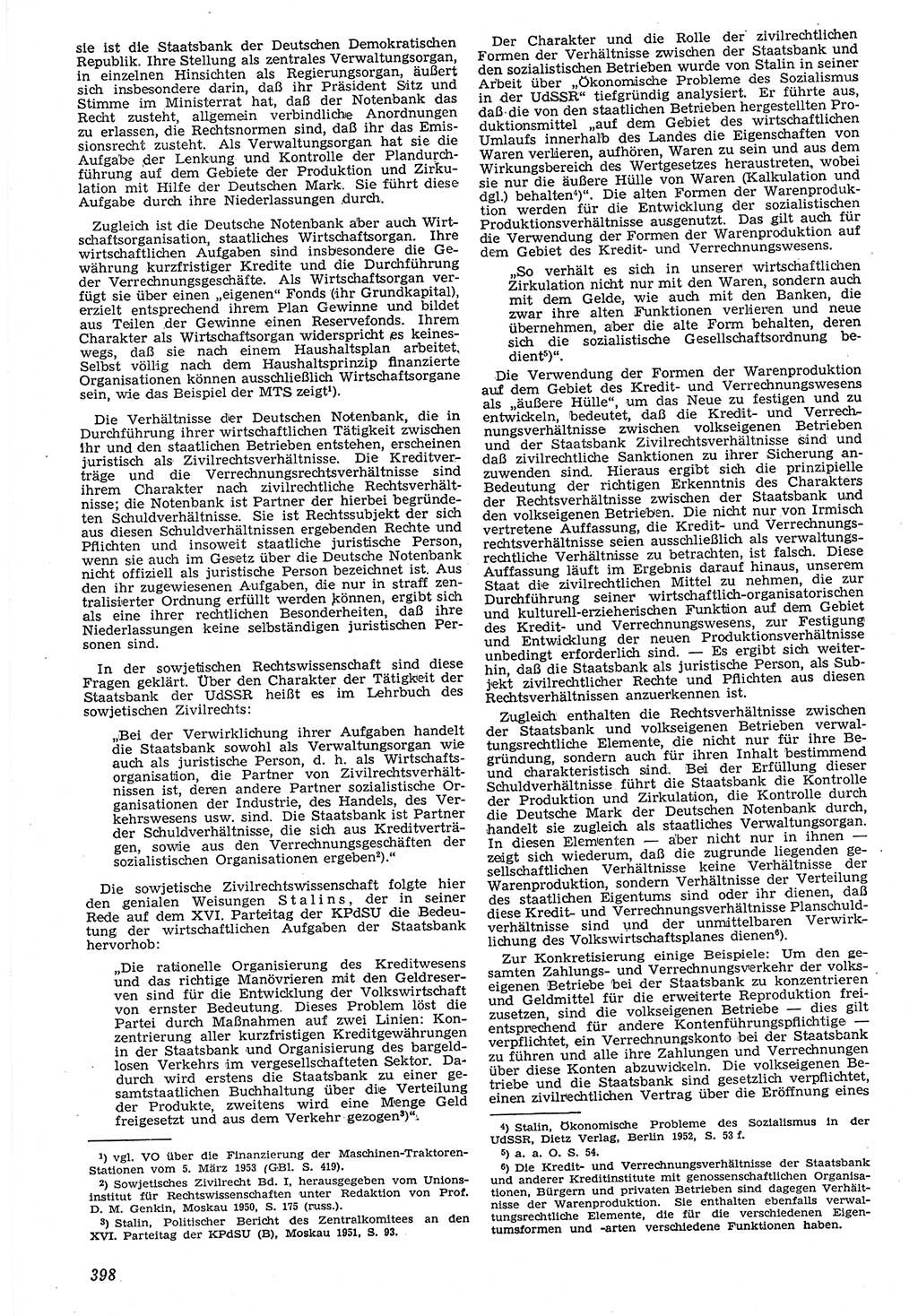 Neue Justiz (NJ), Zeitschrift für Recht und Rechtswissenschaft [Deutsche Demokratische Republik (DDR)], 7. Jahrgang 1953, Seite 398 (NJ DDR 1953, S. 398)