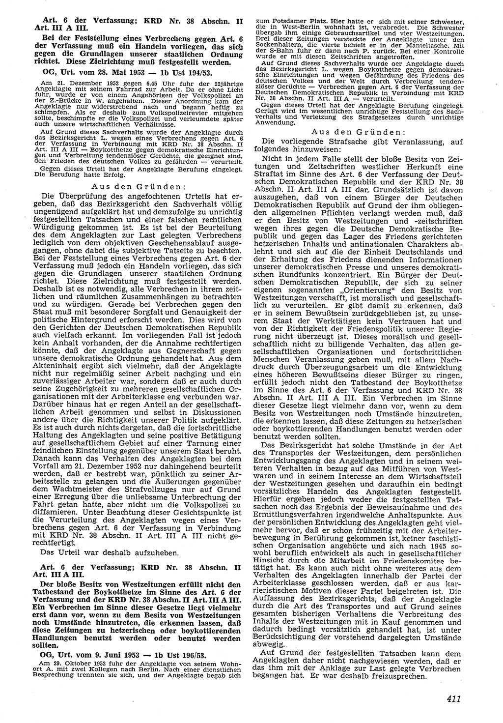 Neue Justiz (NJ), Zeitschrift für Recht und Rechtswissenschaft [Deutsche Demokratische Republik (DDR)], 7. Jahrgang 1953, Seite 411 (NJ DDR 1953, S. 411)