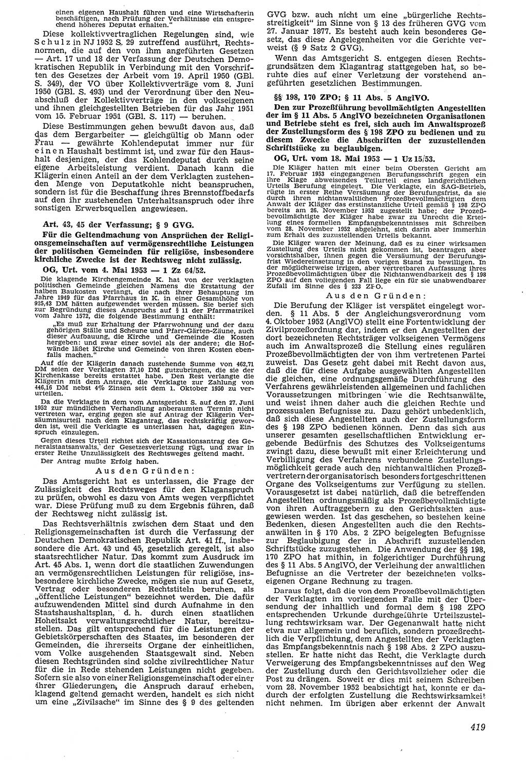 Neue Justiz (NJ), Zeitschrift für Recht und Rechtswissenschaft [Deutsche Demokratische Republik (DDR)], 7. Jahrgang 1953, Seite 419 (NJ DDR 1953, S. 419)