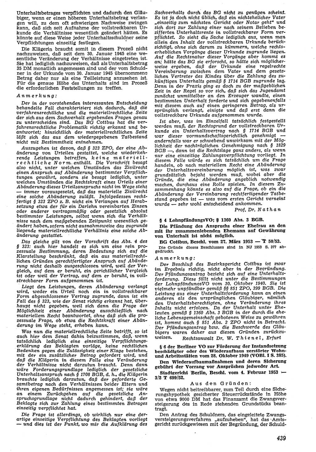 Neue Justiz (NJ), Zeitschrift für Recht und Rechtswissenschaft [Deutsche Demokratische Republik (DDR)], 7. Jahrgang 1953, Seite 439 (NJ DDR 1953, S. 439)