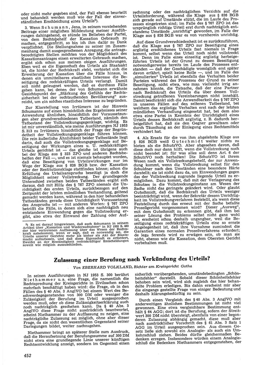 Neue Justiz (NJ), Zeitschrift für Recht und Rechtswissenschaft [Deutsche Demokratische Republik (DDR)], 7. Jahrgang 1953, Seite 452 (NJ DDR 1953, S. 452)