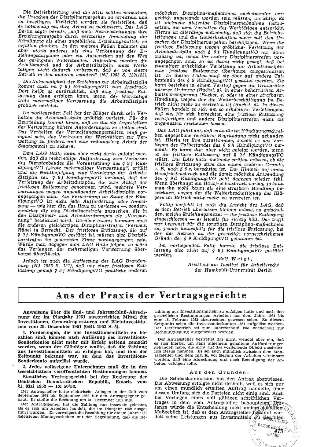 Neue Justiz (NJ), Zeitschrift für Recht und Rechtswissenschaft [Deutsche Demokratische Republik (DDR)], 7. Jahrgang 1953, Seite 475 (NJ DDR 1953, S. 475)