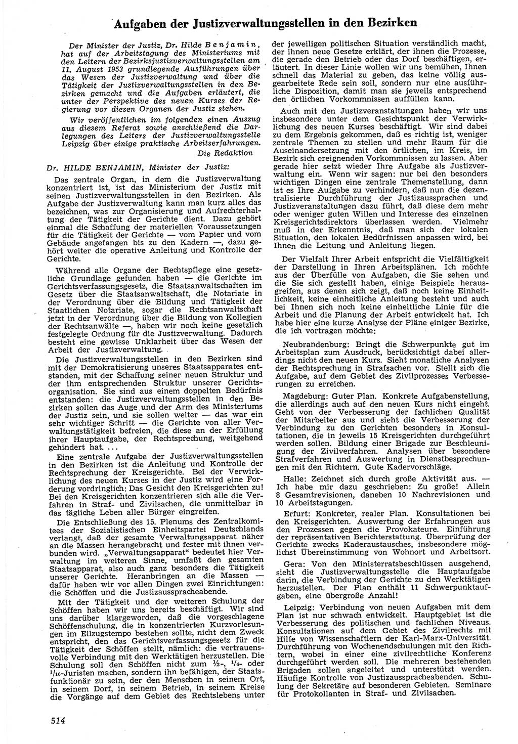 Neue Justiz (NJ), Zeitschrift für Recht und Rechtswissenschaft [Deutsche Demokratische Republik (DDR)], 7. Jahrgang 1953, Seite 514 (NJ DDR 1953, S. 514)