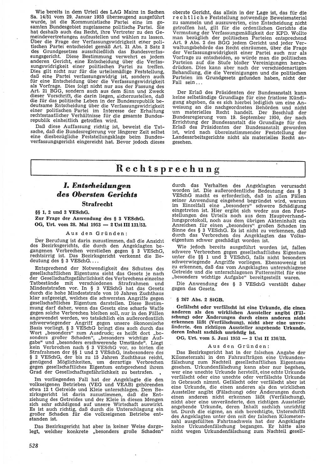 Neue Justiz (NJ), Zeitschrift für Recht und Rechtswissenschaft [Deutsche Demokratische Republik (DDR)], 7. Jahrgang 1953, Seite 528 (NJ DDR 1953, S. 528)