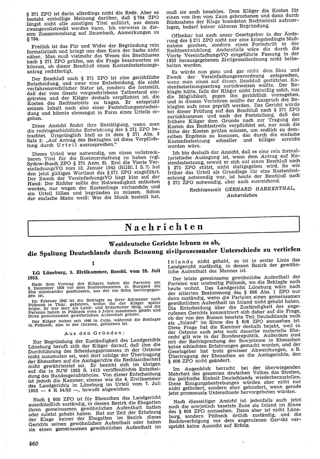 Neue Justiz (NJ), Zeitschrift für Recht und Rechtswissenschaft [Deutsche Demokratische Republik (DDR)], 7. Jahrgang 1953, Seite 560 (NJ DDR 1953, S. 560)